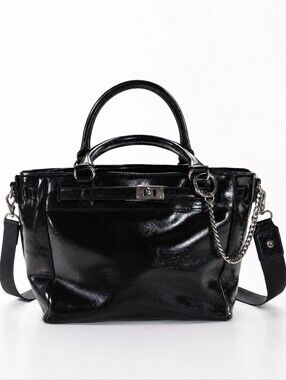 MADDEN NYC Black Patent Crossbody / Handbag. Silver Hardware